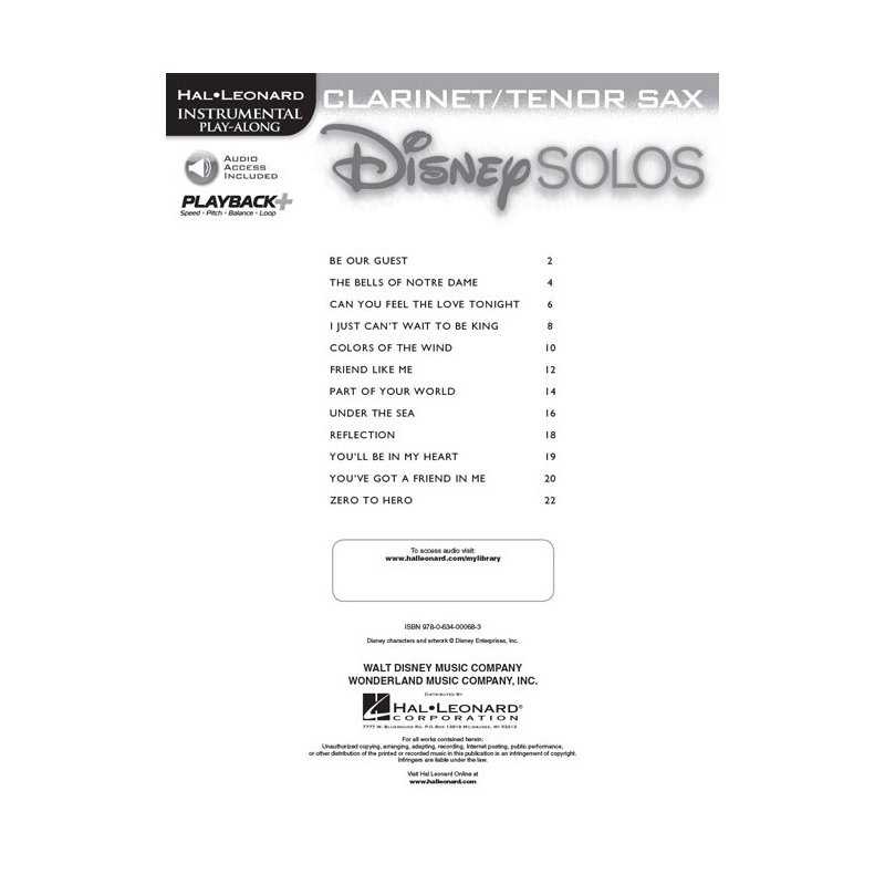 Disney Solos para Clarinete/Saxo Tenor (Libro y audio)-0