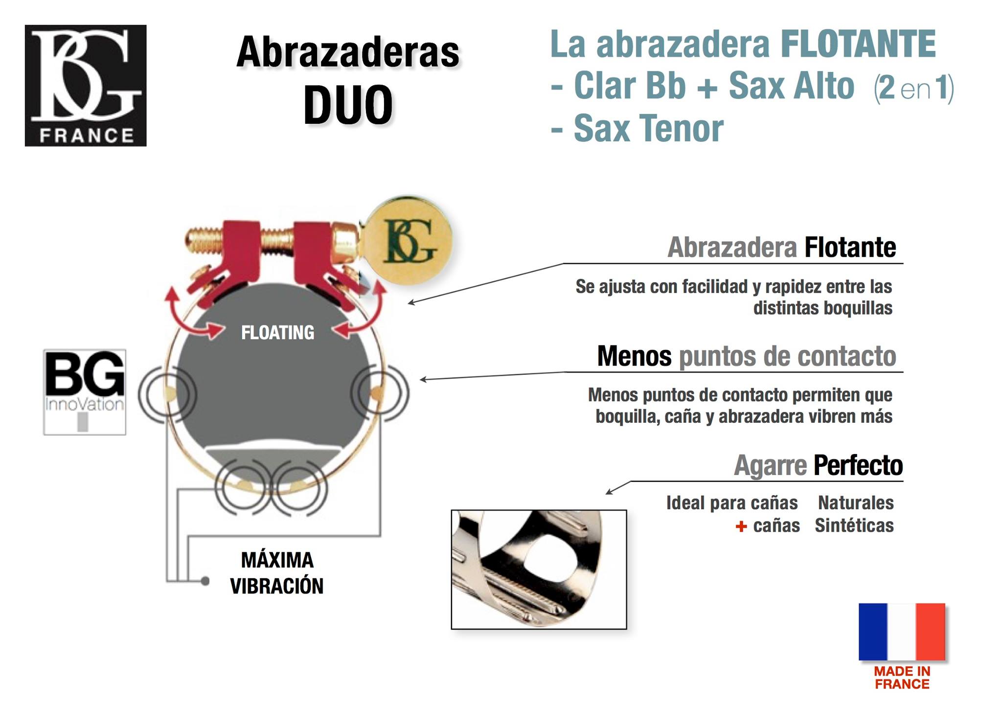 Abrazadera y boquillero BG LDT DUO para saxofón tenor-2