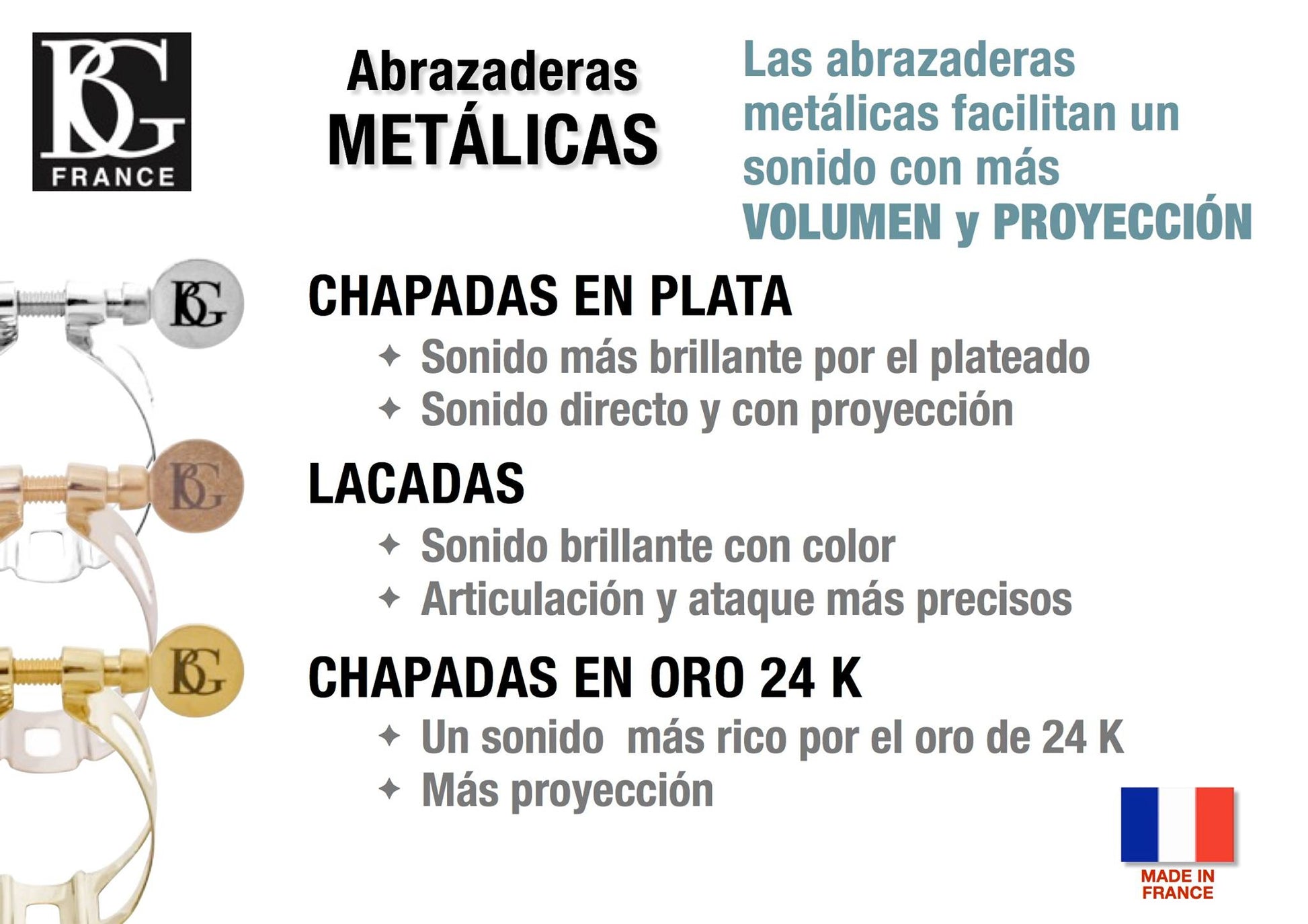 Abrazadera y boquillero BG L57 plateada para saxofón soprano-3