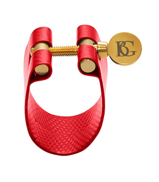 Abrazadera y boquillero BG FLEX LFA roja para saxofón alto-0