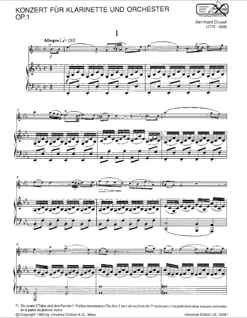 Concerto No. 1, Eb major para clarinete y piano op. 1, Bernhard Crusell-0
