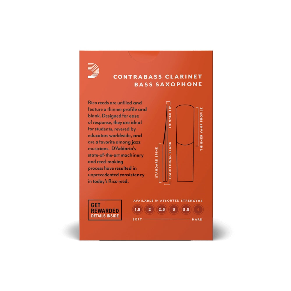 Caja de 10 cañas D'ADDARIO Rico para Clarinete Contrabajo/Saxo bajo-0