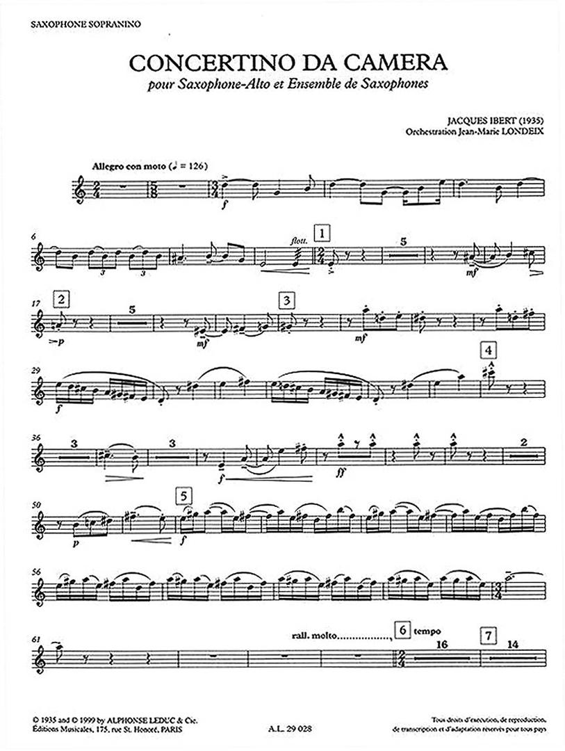 Concertino da Camera para Saxofón Alto y Ensemble de Saxofones IBERT-0
