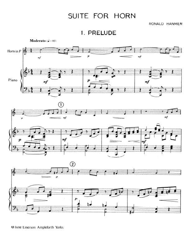 Suite for Horn in F/Eb and Piano RONALD HANMER