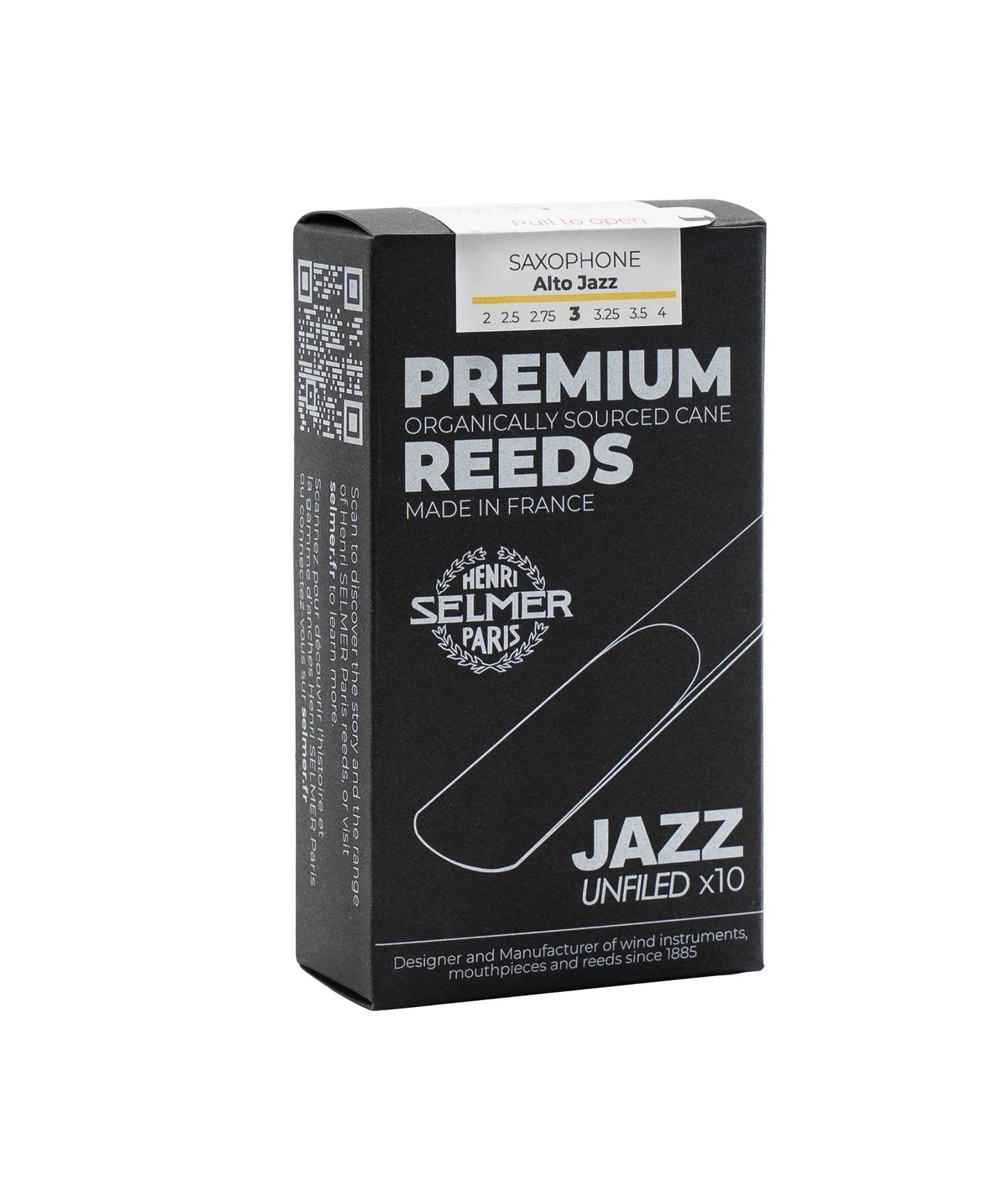 Caja de 10 cañas SELMER Premium Jazz Unfiled 3.25 Saxofón Alto